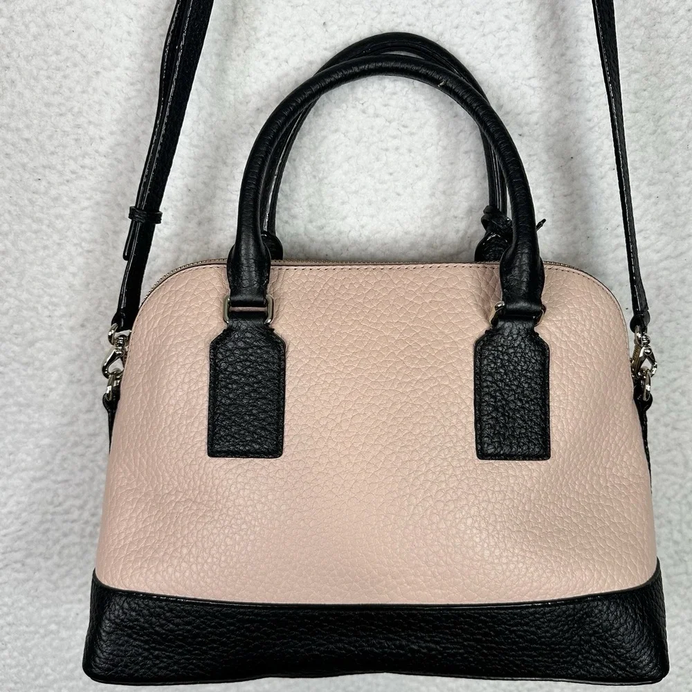 Kate Spade NY Laurel Way Reese Satchel Pink Black Pebbled Leather Crossbody Bag